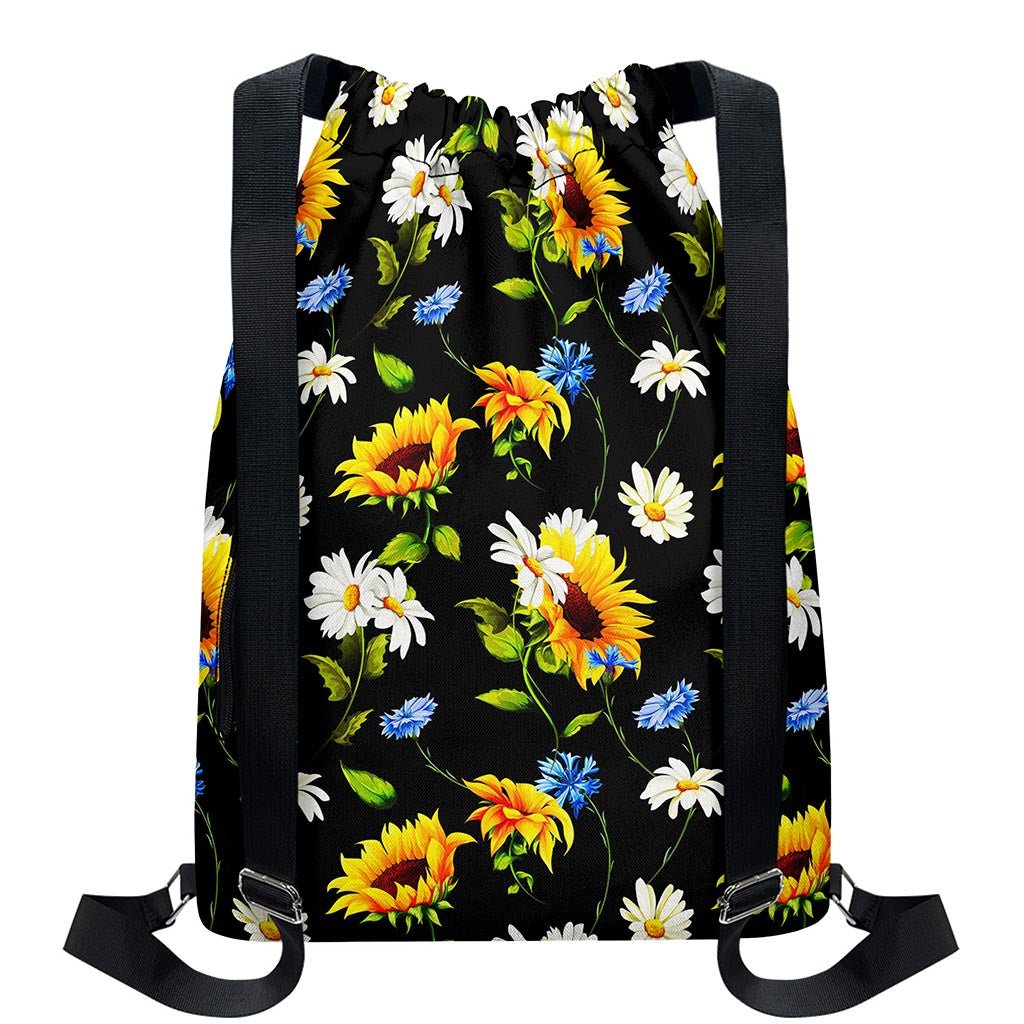 Sunflower Chamomile Pattern Print Drawstring Backpack