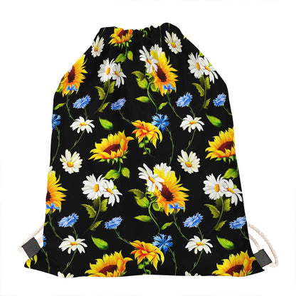 Sunflower Chamomile Pattern Print Drawstring Bag