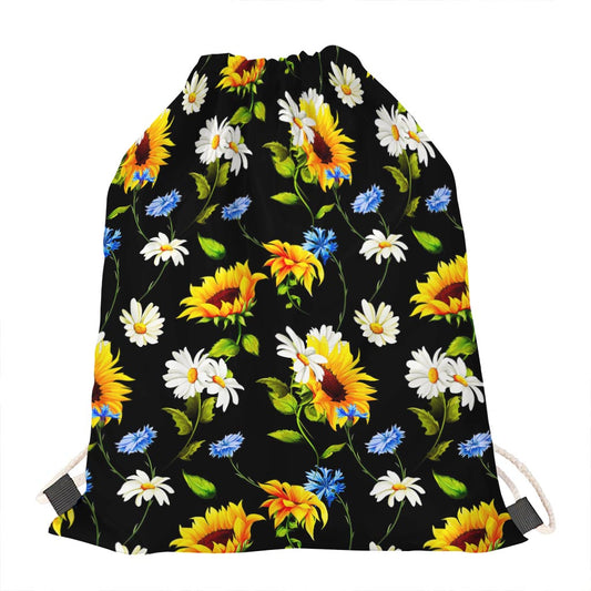 Sunflower Chamomile Pattern Print Drawstring Bag