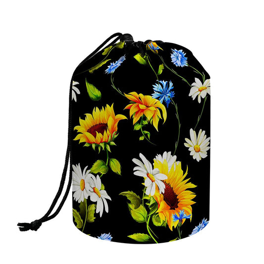 Sunflower Chamomile Pattern Print Drawstring Makeup Bag