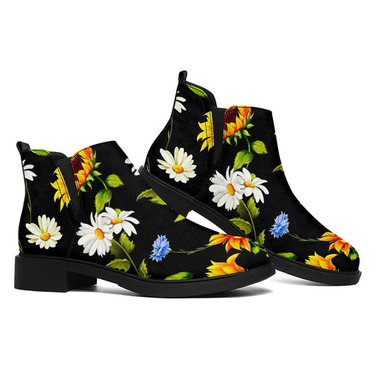 Sunflower Chamomile Pattern Print Flat Ankle Boots
