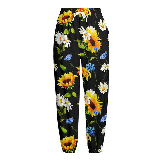 Sunflower Chamomile Pattern Print Fleece Lined Knit Pants