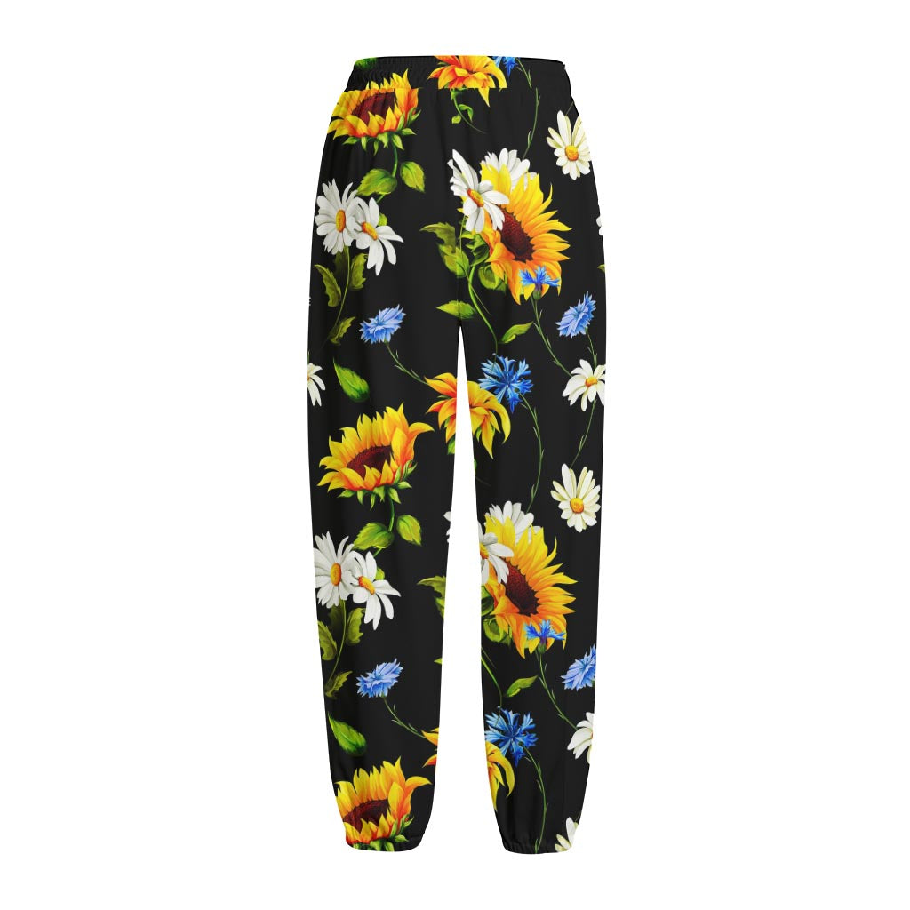 Sunflower Chamomile Pattern Print Fleece Lined Knit Pants