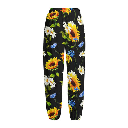 Sunflower Chamomile Pattern Print Fleece Lined Knit Pants