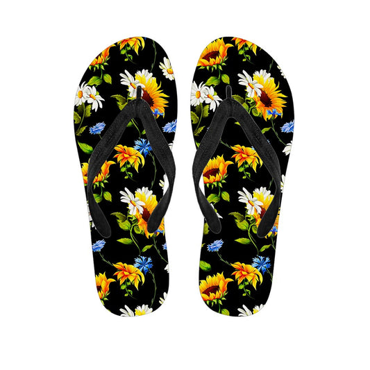 Sunflower Chamomile Pattern Print Flip Flops