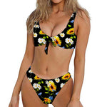 Sunflower Chamomile Pattern Print Front Bow Tie Bikini