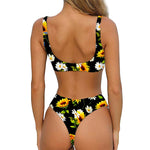 Sunflower Chamomile Pattern Print Front Bow Tie Bikini