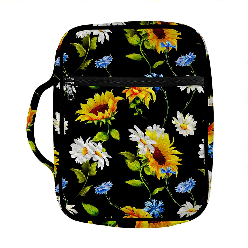 Sunflower Chamomile Pattern Print Front Pocket Bible Bag