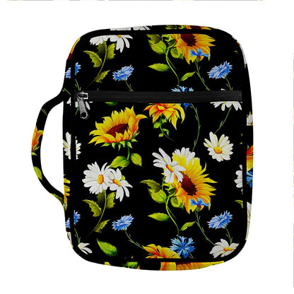 Sunflower Chamomile Pattern Print Front Pocket Bible Bag