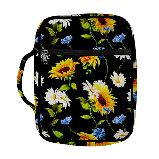Sunflower Chamomile Pattern Print Front Pocket Bible Bag