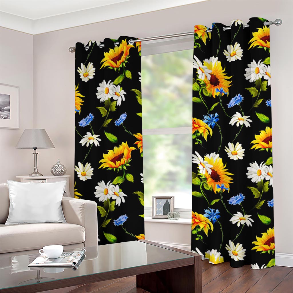 Sunflower Chamomile Pattern Print Grommet Curtains