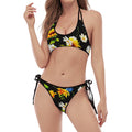 Sunflower Chamomile Pattern Print Halter Scoop Tie Side Bikini