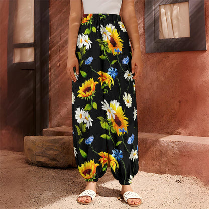 Sunflower Chamomile Pattern Print Harem Pants