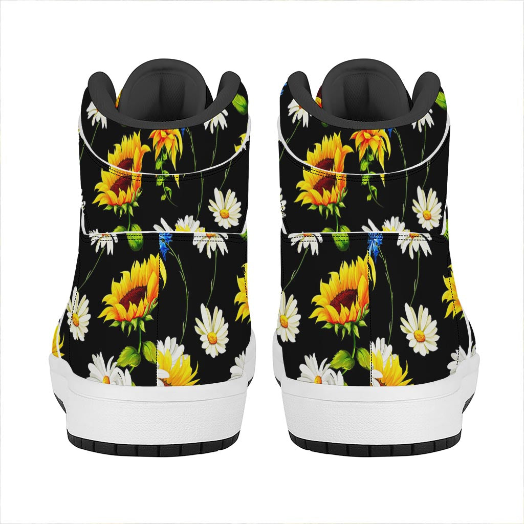 Sunflower Chamomile Pattern Print High Top Leather Sneakers
