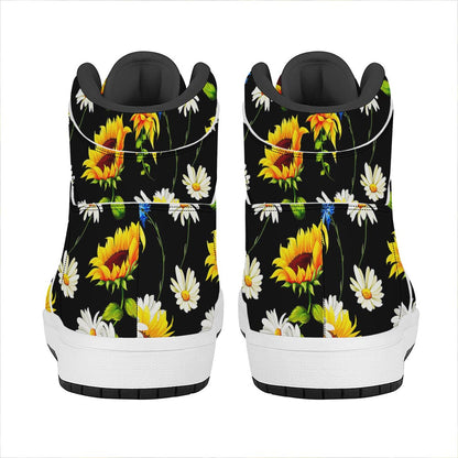 Sunflower Chamomile Pattern Print High Top Leather Sneakers
