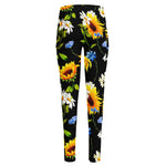 Sunflower Chamomile Pattern Print High-Waisted Pocket Leggings