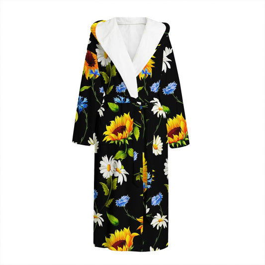 Sunflower Chamomile Pattern Print Hooded Bathrobe