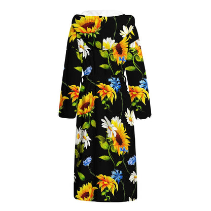 Sunflower Chamomile Pattern Print Hooded Bathrobe