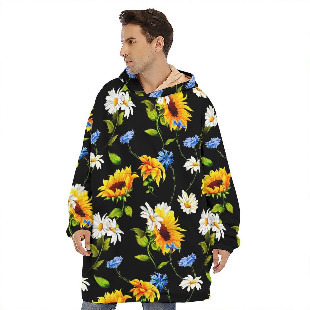 Sunflower Chamomile Pattern Print Hoodie Blanket