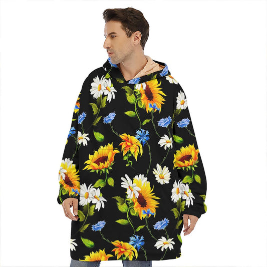 Sunflower Chamomile Pattern Print Hoodie Blanket