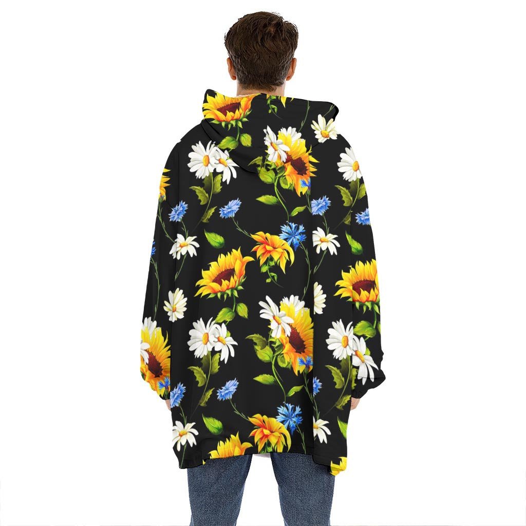 Sunflower Chamomile Pattern Print Hoodie Blanket