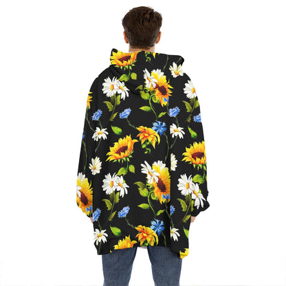Sunflower Chamomile Pattern Print Hoodie Blanket
