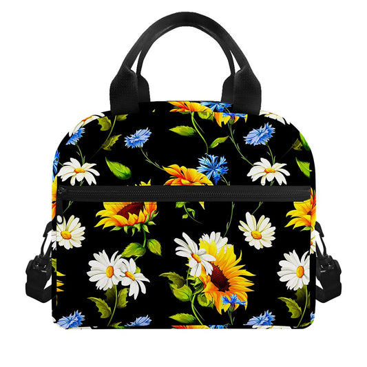 Sunflower Chamomile Pattern Print Insulated Lunch Bag
