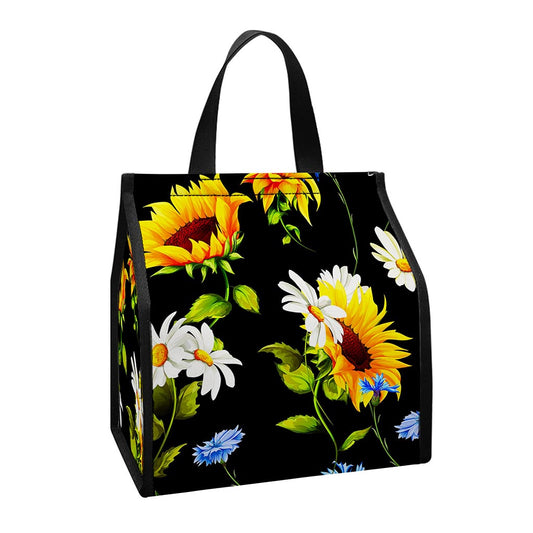 Sunflower Chamomile Pattern Print Insulated Lunch Tote