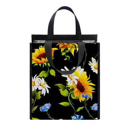 Sunflower Chamomile Pattern Print Insulated Lunch Tote