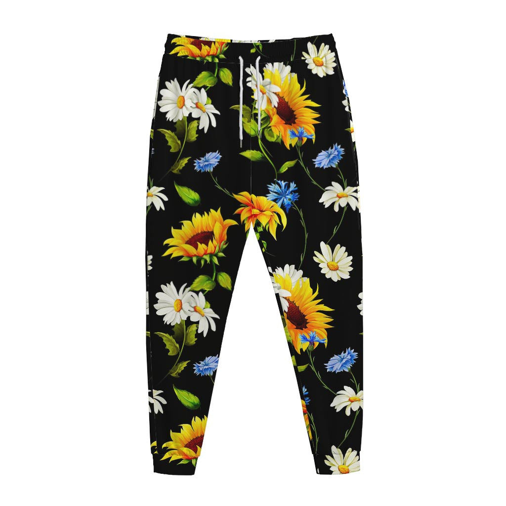 Sunflower Chamomile Pattern Print Jogger Pants