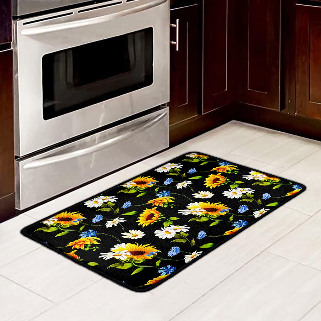Sunflower Chamomile Pattern Print Kitchen Mat