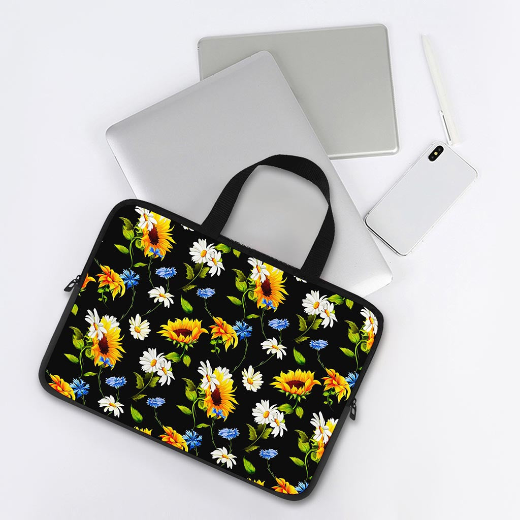 Sunflower Chamomile Pattern Print Laptop Sleeve With Handle