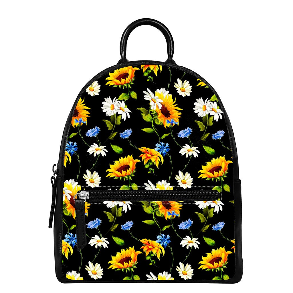Sunflower Chamomile Pattern Print Leather Backpack