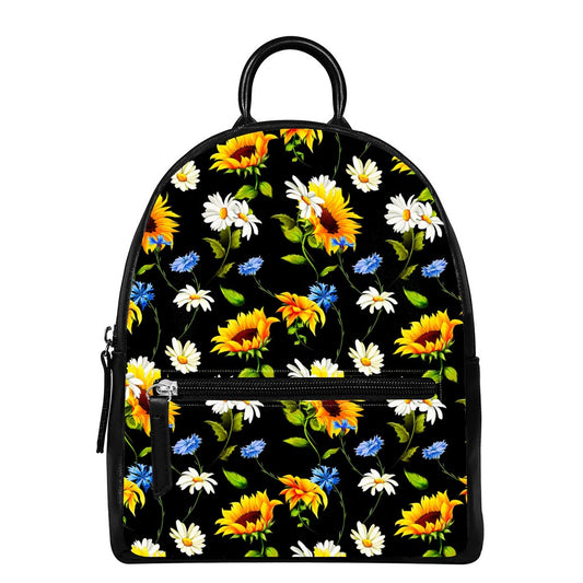 Sunflower Chamomile Pattern Print Leather Backpack