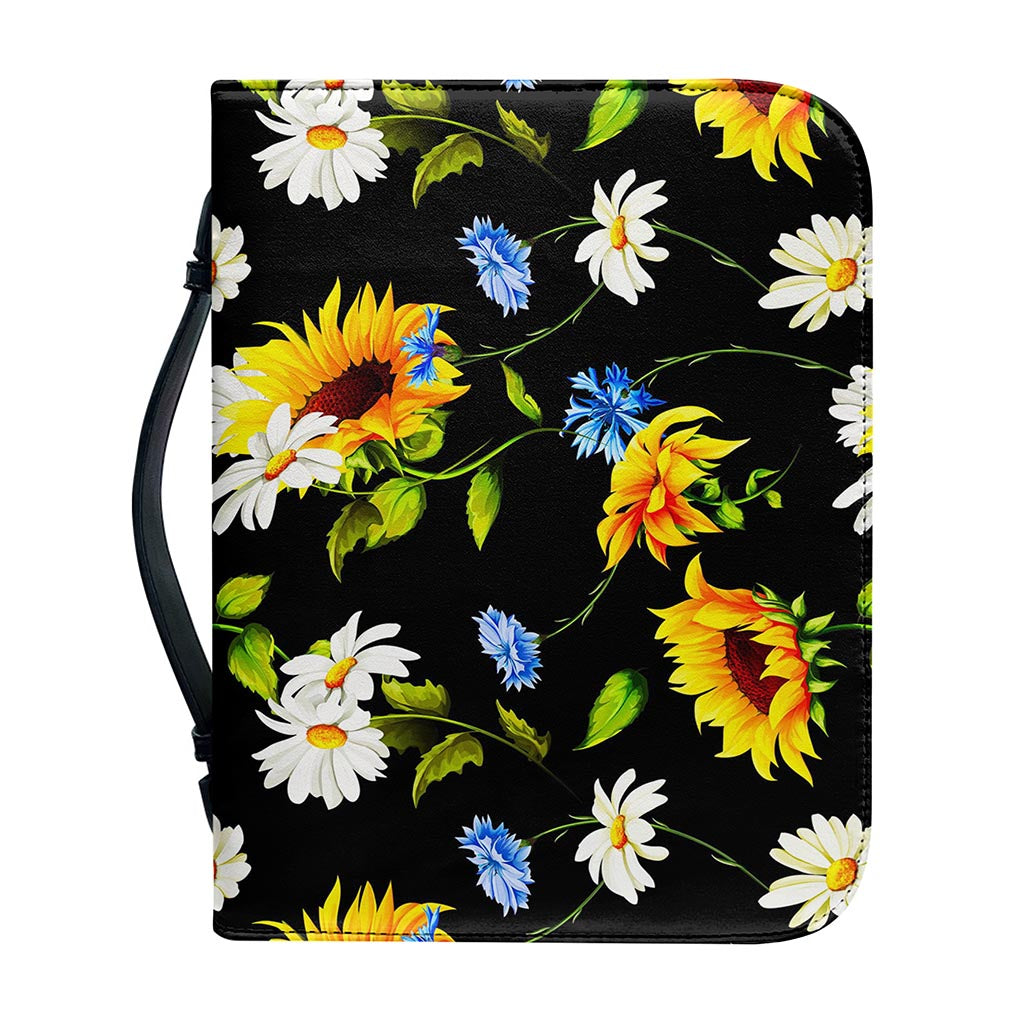 Sunflower Chamomile Pattern Print Leather Bible Cover