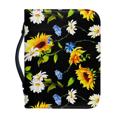 Sunflower Chamomile Pattern Print Leather Bible Cover