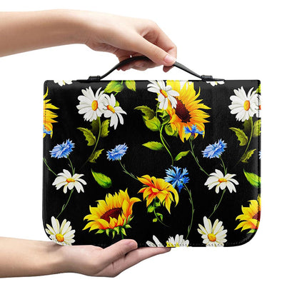Sunflower Chamomile Pattern Print Leather Bible Cover