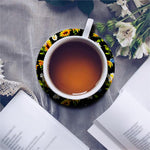 Sunflower Chamomile Pattern Print Leather Coaster Set