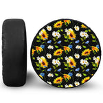 Sunflower Chamomile Pattern Print Leather Spare Tire Cover