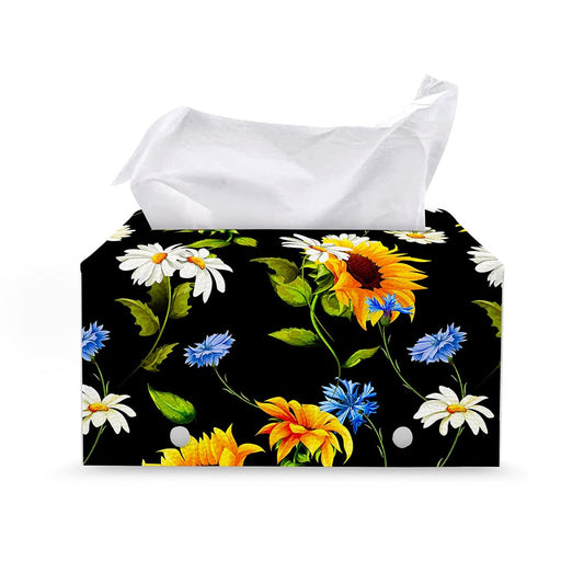 Sunflower Chamomile Pattern Print Leather Tissue Box Cover