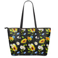 Sunflower Chamomile Pattern Print Leather Tote Bag With Zipper