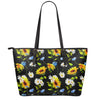 Sunflower Chamomile Pattern Print Leather Tote Bag