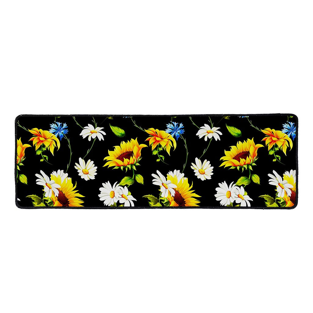 Sunflower Chamomile Pattern Print Long Kitchen Mat