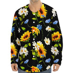 Sunflower Chamomile Pattern Print Long Sleeve Baseball Jersey