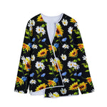 Sunflower Chamomile Pattern Print Long Sleeve Short Coat
