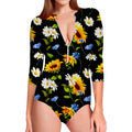 Sunflower Chamomile Pattern Print Long Sleeve Swimsuit