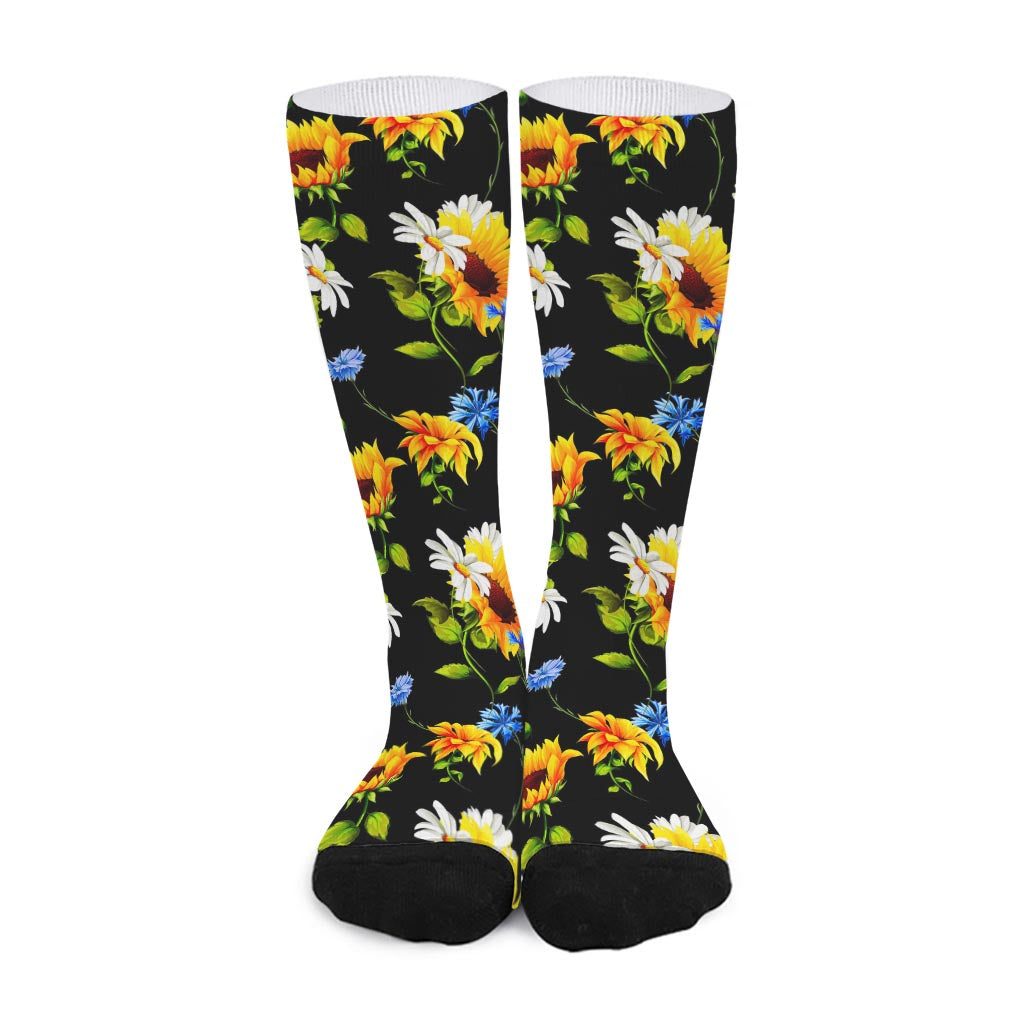 Sunflower Chamomile Pattern Print Long Socks