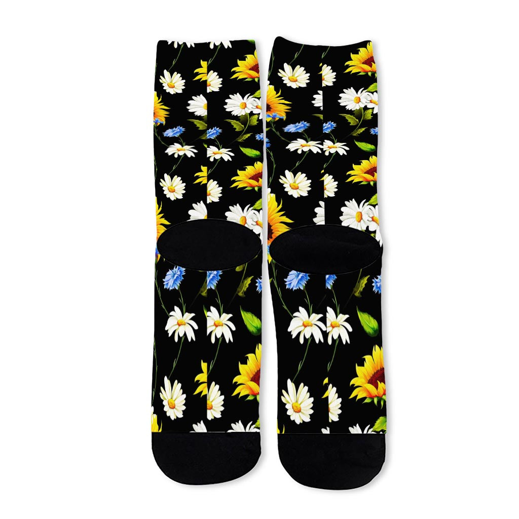 Sunflower Chamomile Pattern Print Long Socks