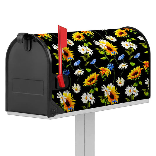 Sunflower Chamomile Pattern Print Mailbox Cover