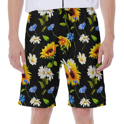 Sunflower Chamomile Pattern Print Men's Beach Shorts
